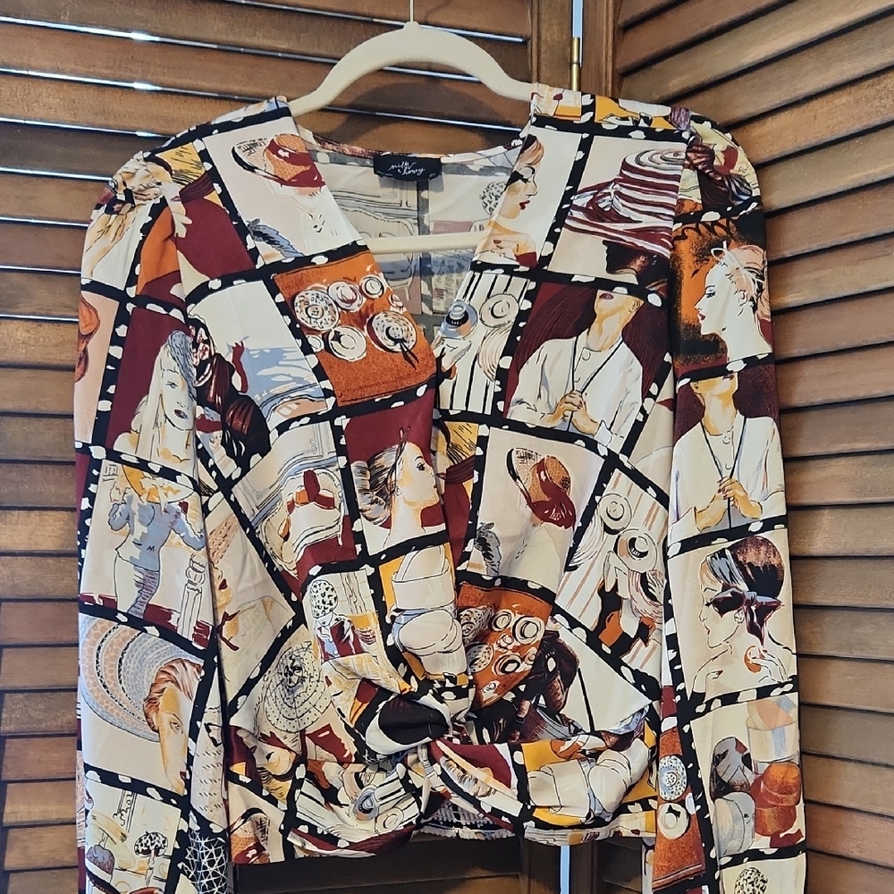 Milk & Honey Old Hollywood Style Long Sleeve Blouse Retro V Neck